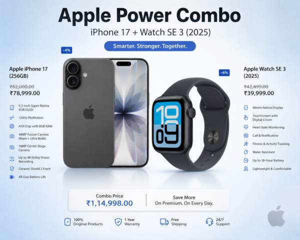 Apple iPhone 17 Black 256GB + Apple Watch SE (2025) Combo | Smart Apple Ecosystem Bundle